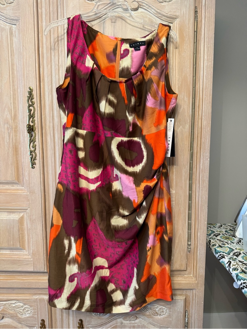 Tribal ASL Pink & Orange Abstract Print Sleeveless Dress